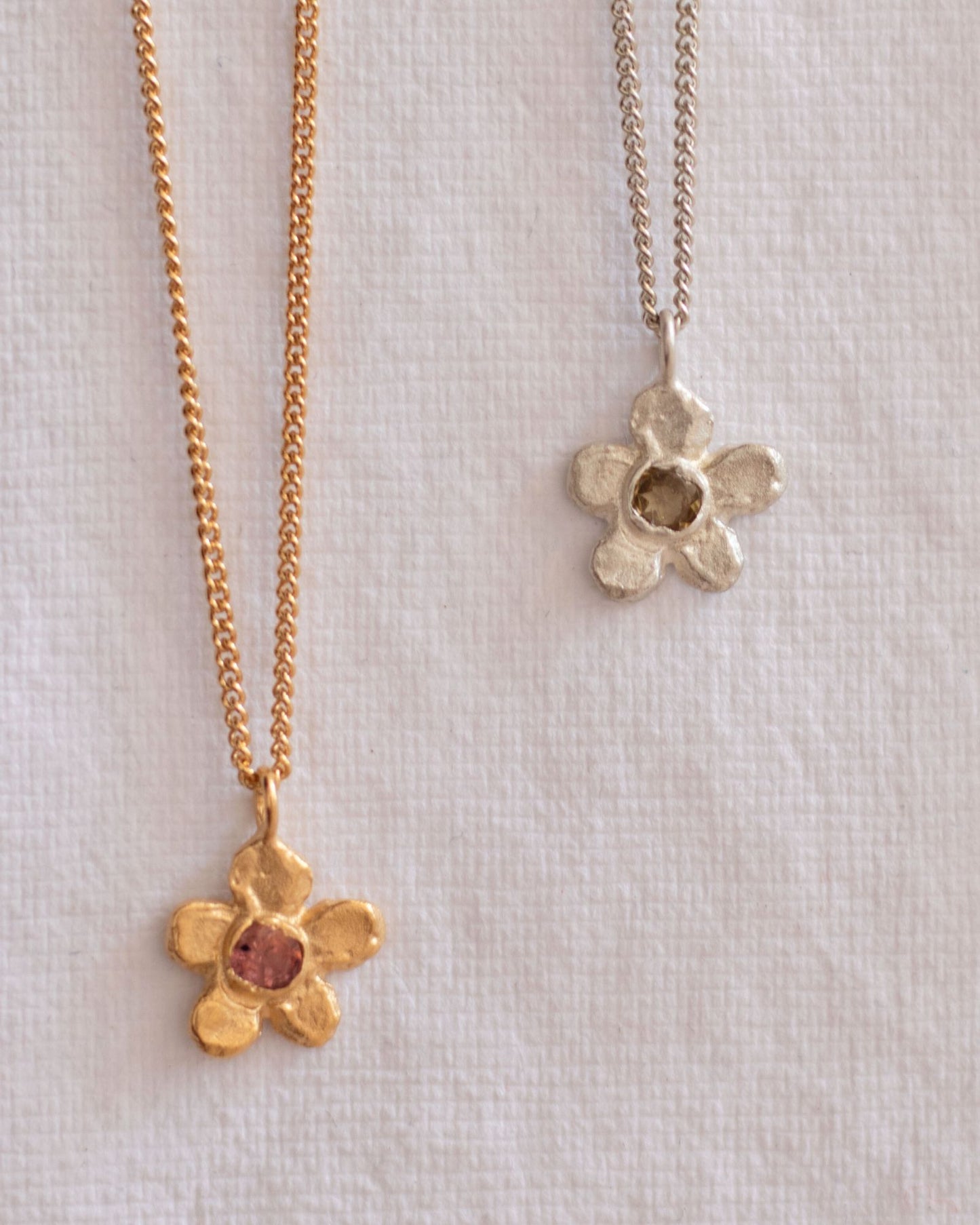 silver necklace flower gemstones